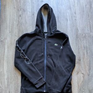 Lacoste Black Zip-Up Hoodie with Logo